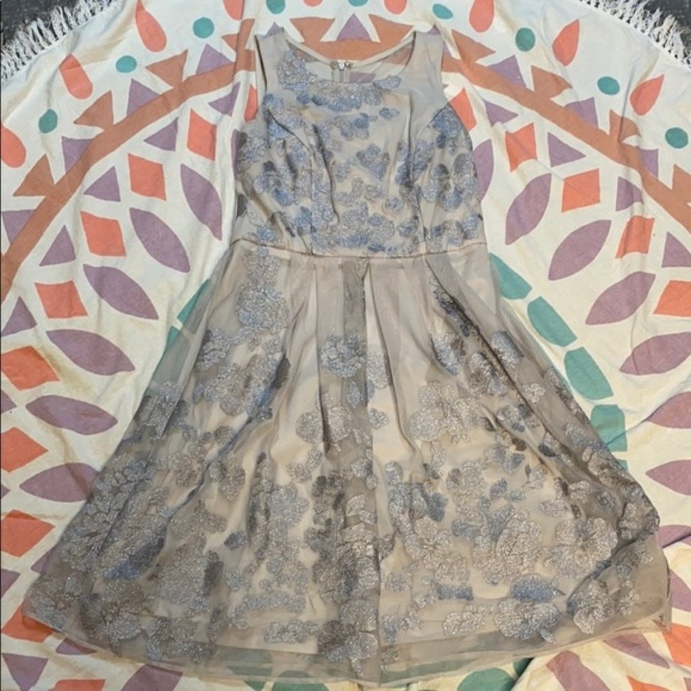 ✨Scarlett✨ Gray Floral Party Dress